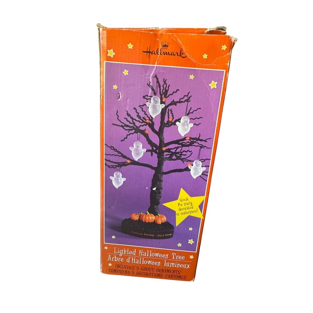 VTG Hallmark‎ Lighted Halloween Tree with 5 Ghost Ornaments – Original Box WORKS